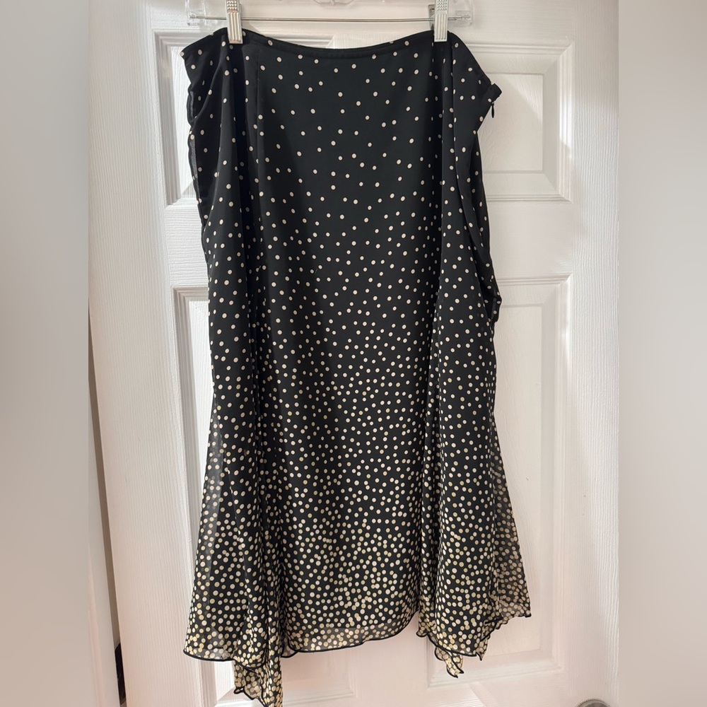 Apostrophe Black and gold Polka Dot midi asymmetric skirt size 18